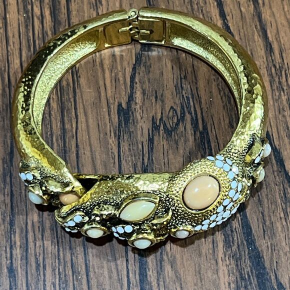 Rare Vintage Barrera Jewel Entrusted Stylized Snake Mouse In Mouth Cuff Bracelet - Picture 6 of 10